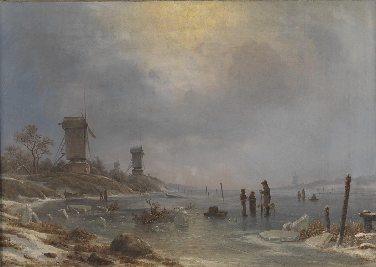Una giornata invernale all'Elbe on mulini a vento